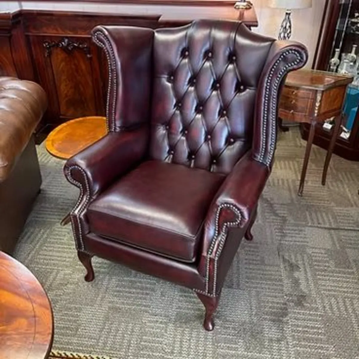 Queen Anne high back Chesterfield arm chair - OXBL