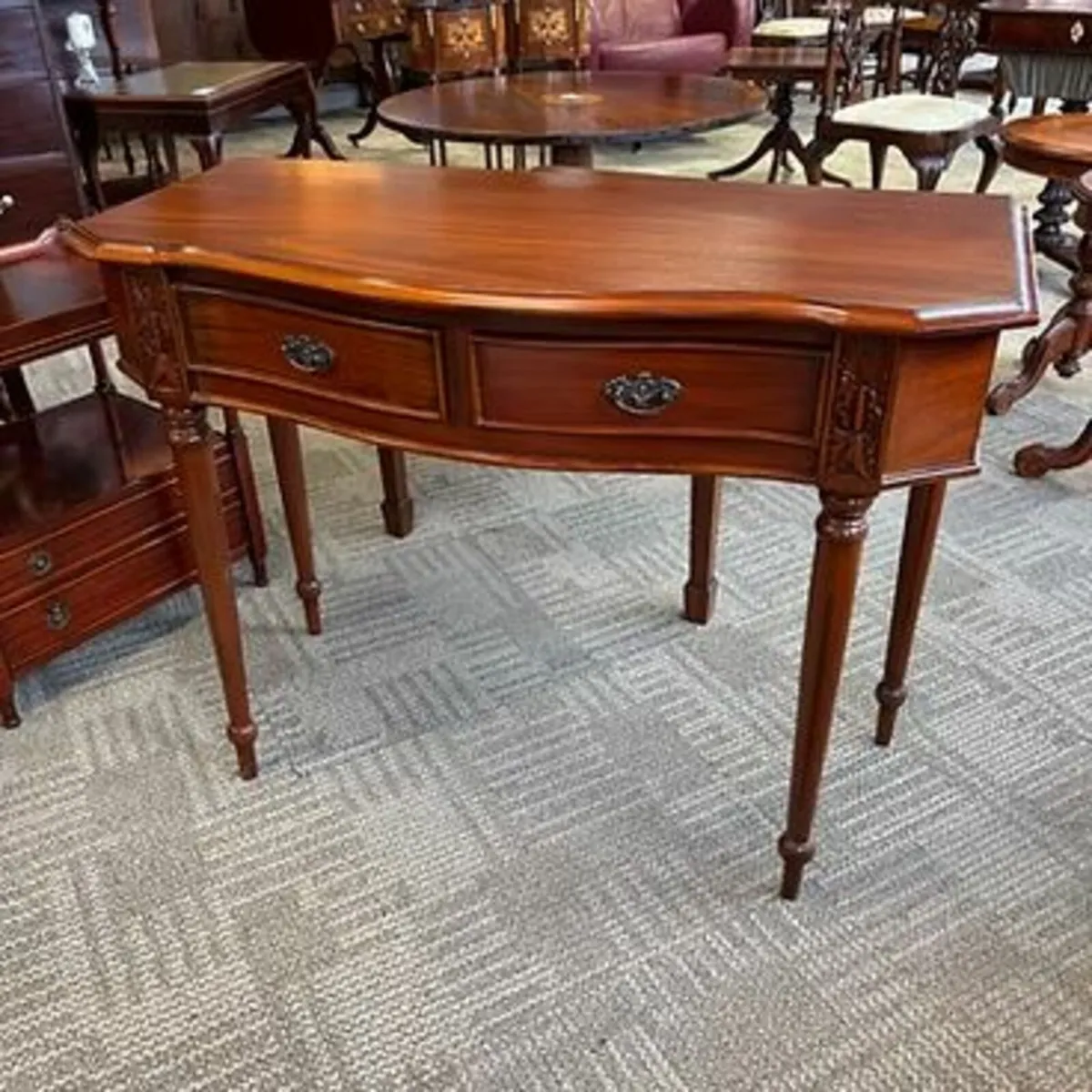Fabulous mahogany bow fronted two drawer console t