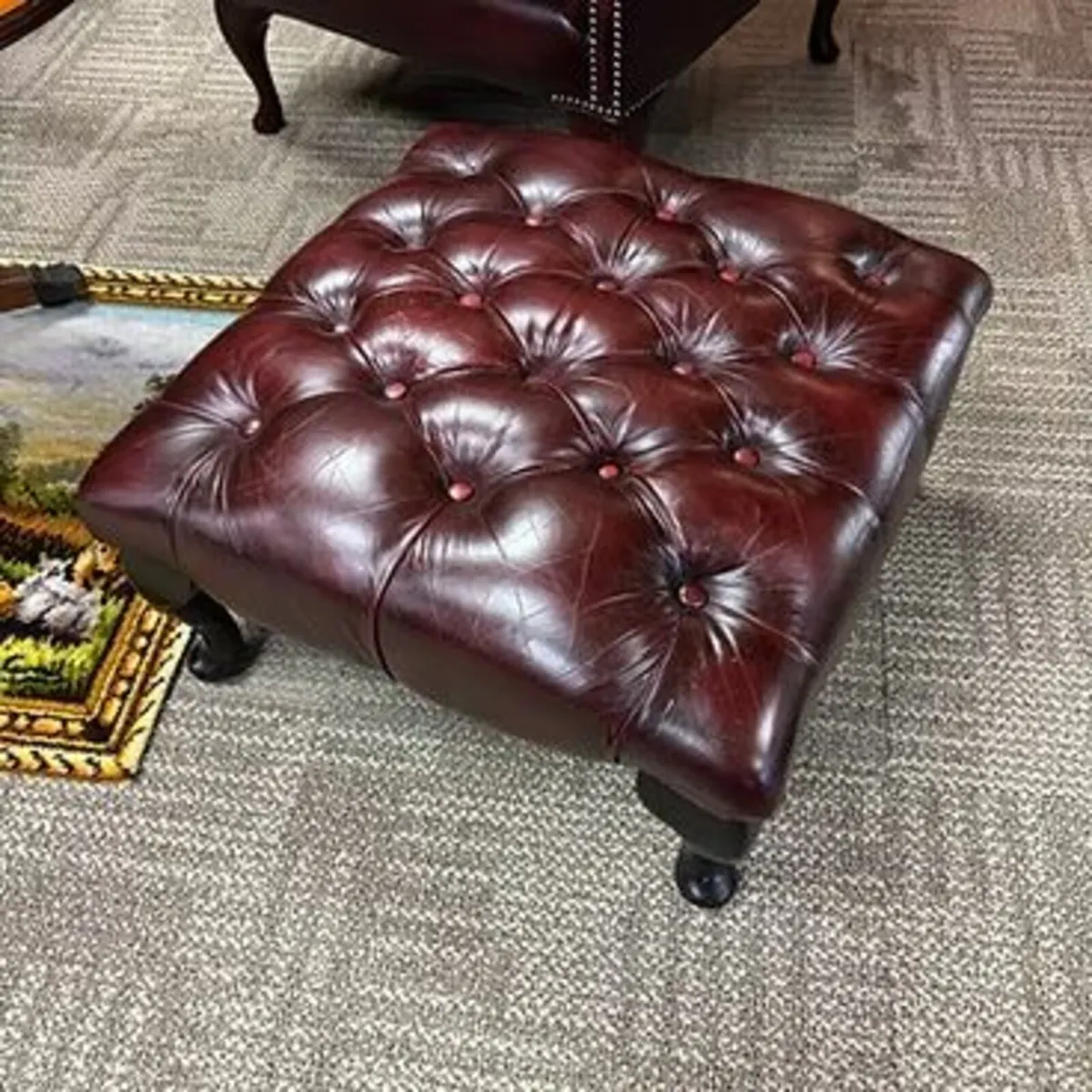 Fabulous Oxblood leather buttoned footstool