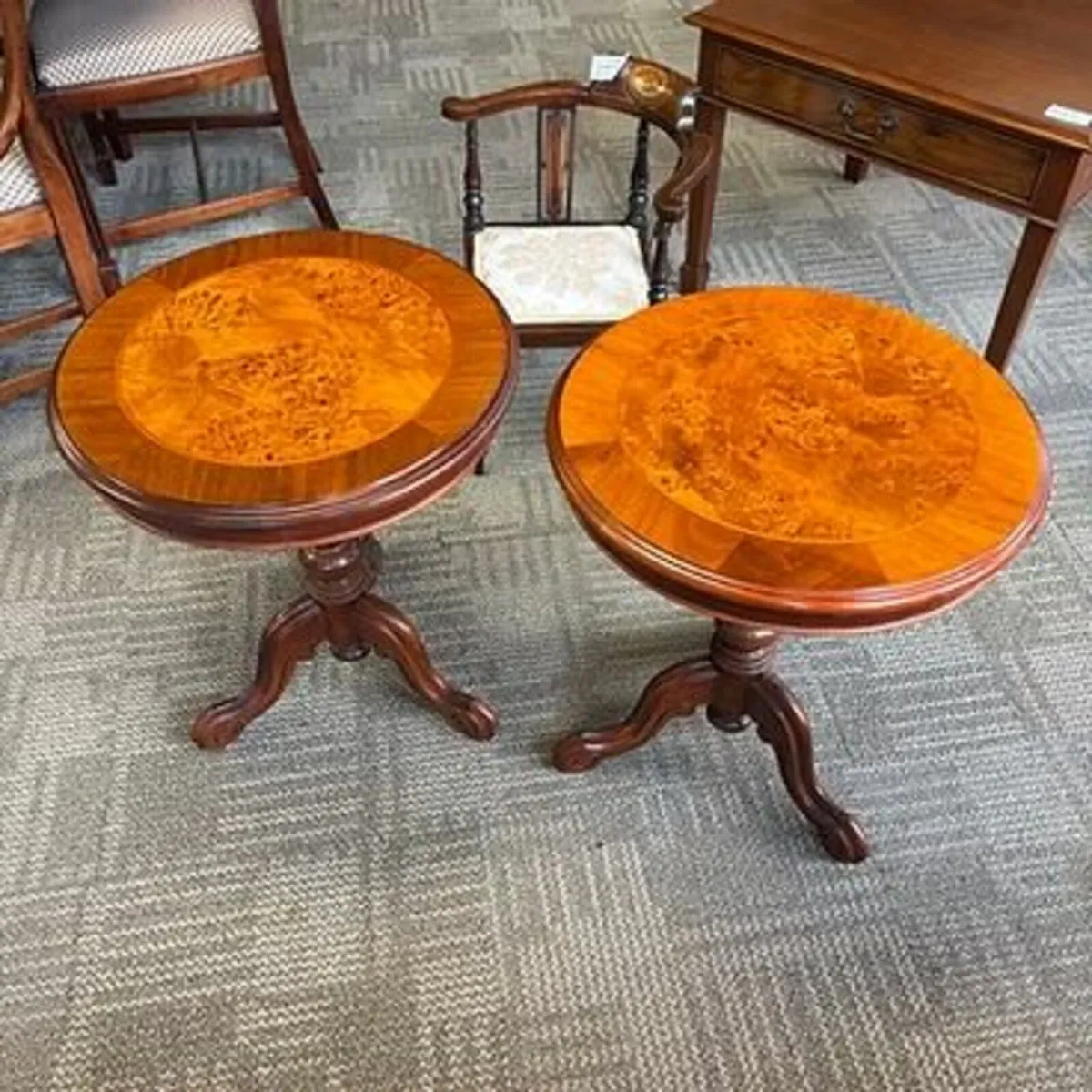 Beautiful pair of rosewood round occasional side t