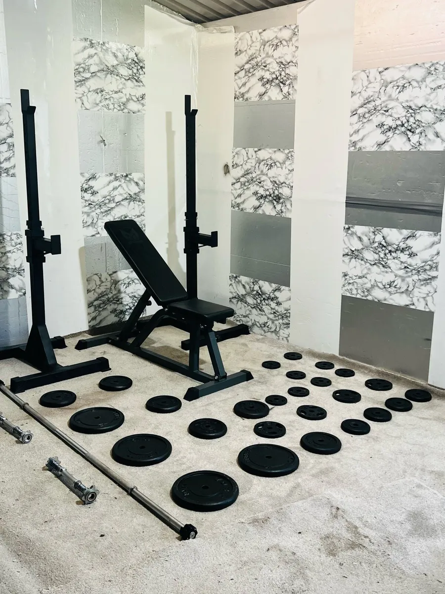 100KG WEIGHT SET BARBELL RACK DUMBBELLS BENCH - Image 1