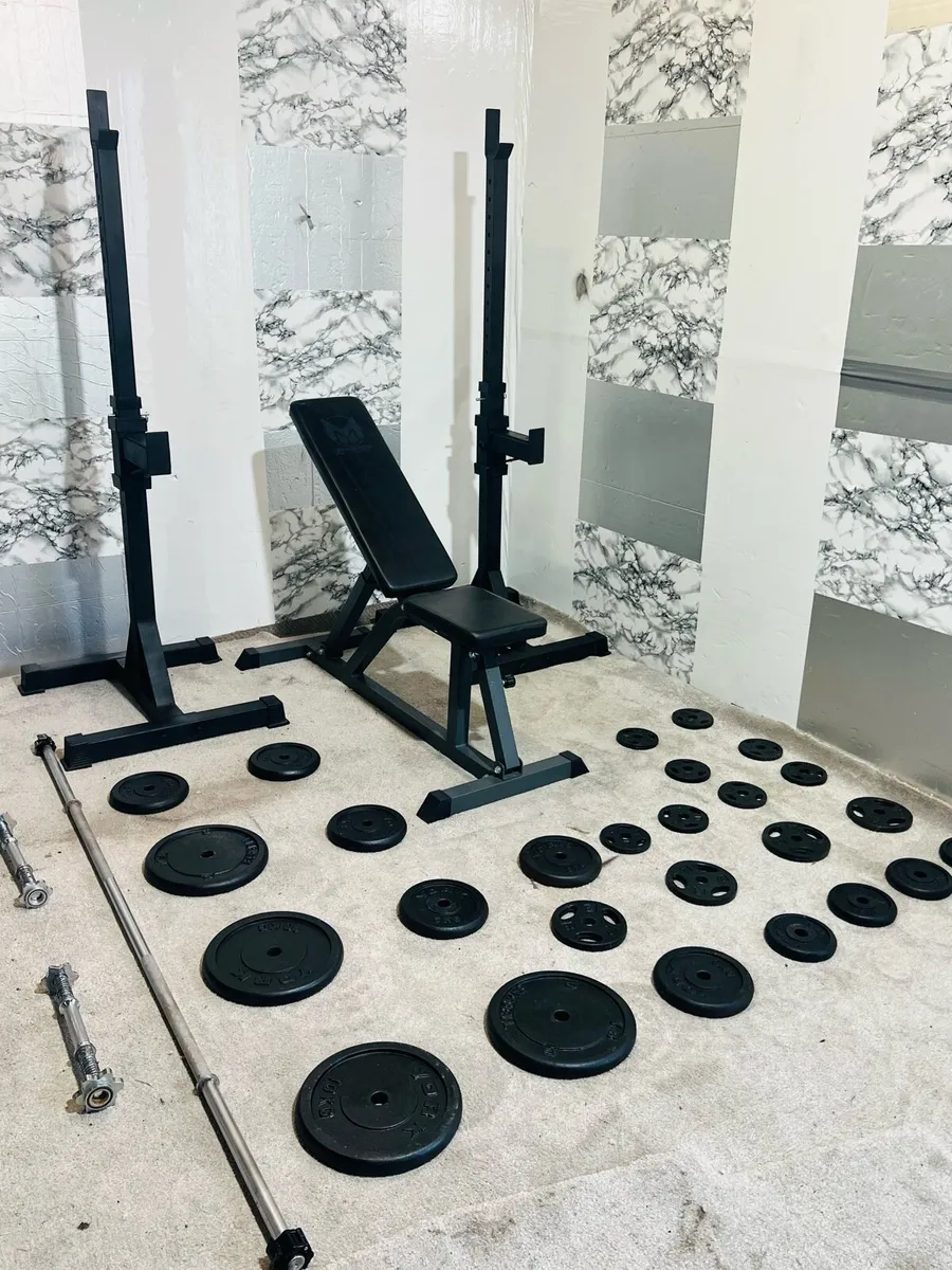 100KG WEIGHT SET BARBELL RACK DUMBBELLS BENCH - Image 4