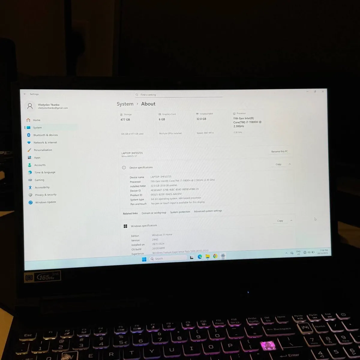 Acer Nitro 5 AN515-57 – RTX 3060 / i7-11800H / 32G - Image 4