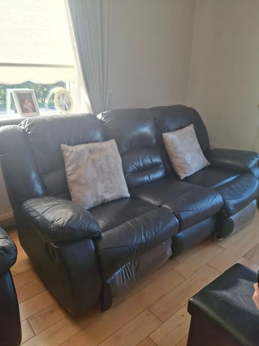Black Leather sofa and armchair - Image 1