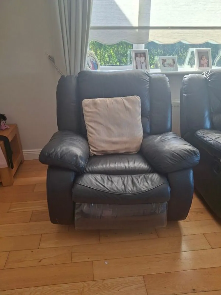 Black Leather sofa and armchair - Image 2
