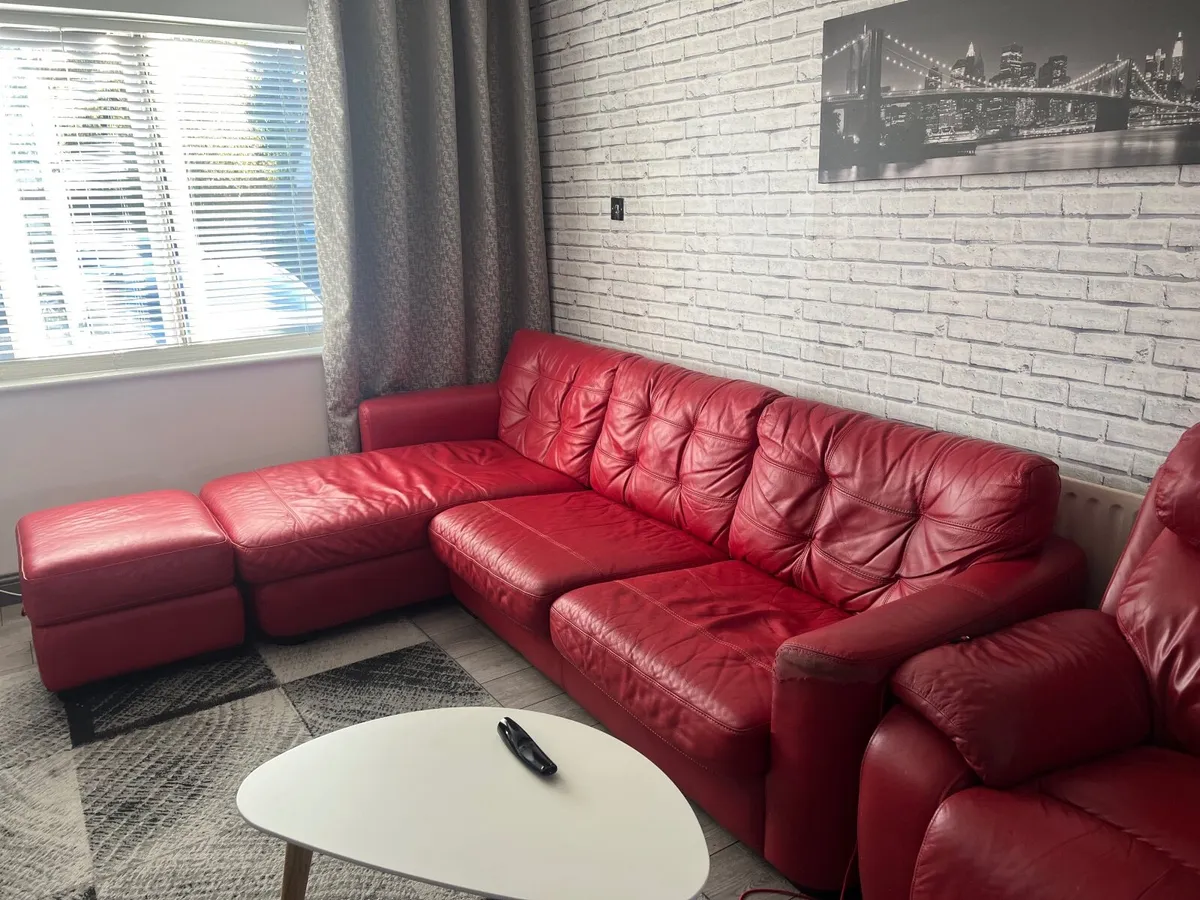 Italian leather corner sofa bed and 2 seats sofa - Image 1