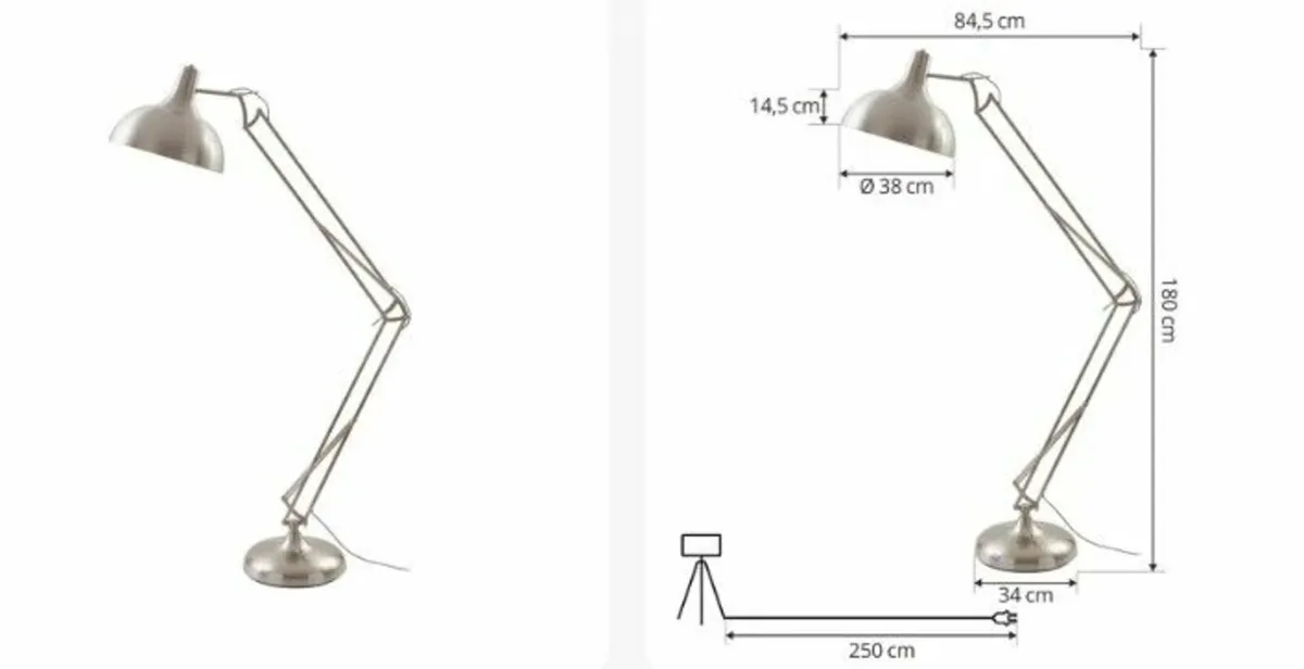 NEW  Large Modern Silver Metal Floor Lamp - Image 2