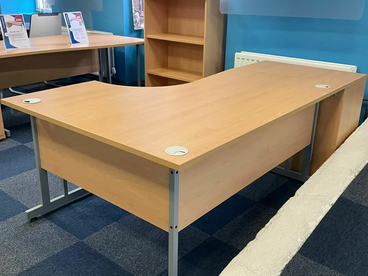 BRAND NEW Beech Radial Desk & Pedestal Set - Image 3