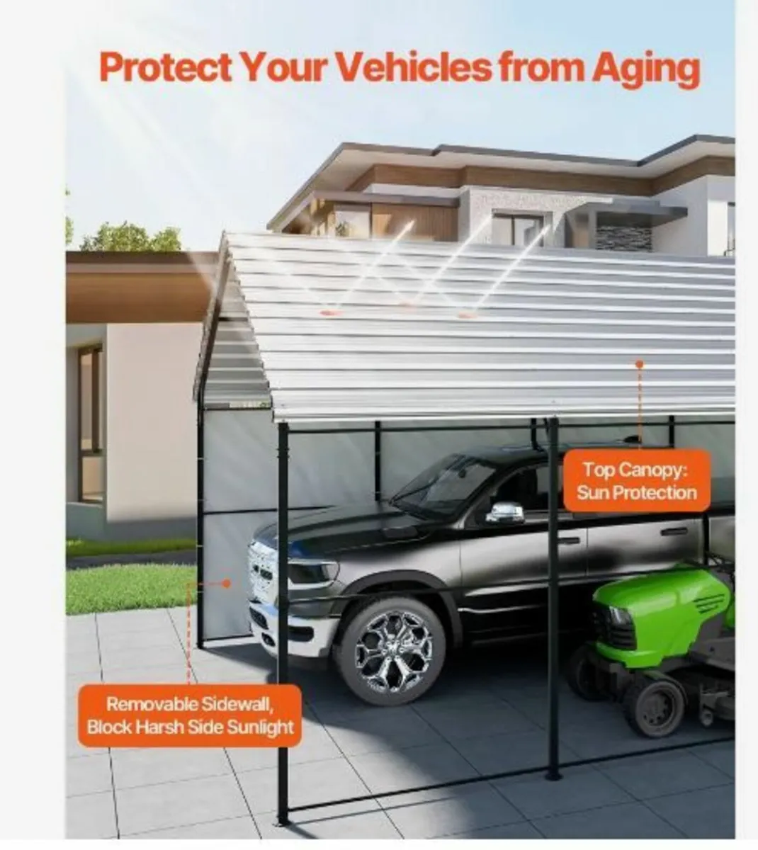 Heavy Duty Metal Carport, 13' x 26' Outdoor - Image 3