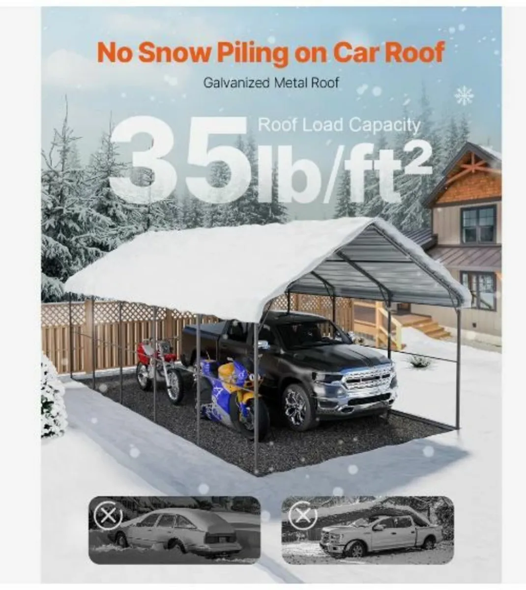 Heavy Duty Metal Carport, 13' x 26' Outdoor - Image 4