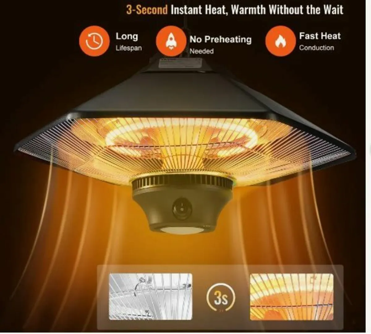Hanging Patio Heater, 2000W Remote - Image 2