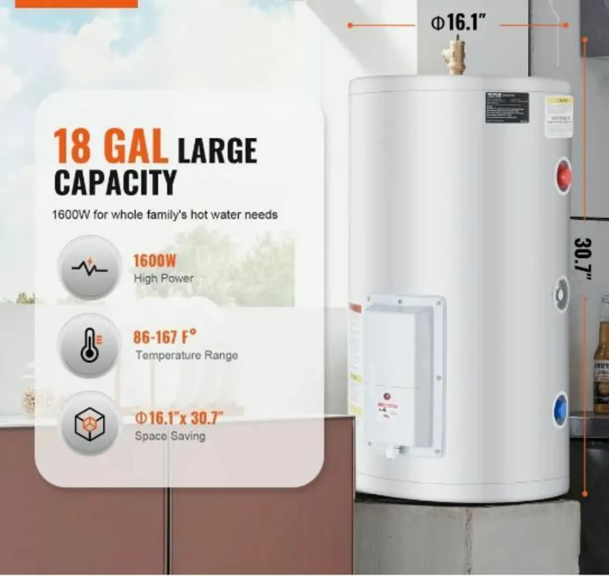 Electric Water Heater, 18 Gallon Tank - Image 2