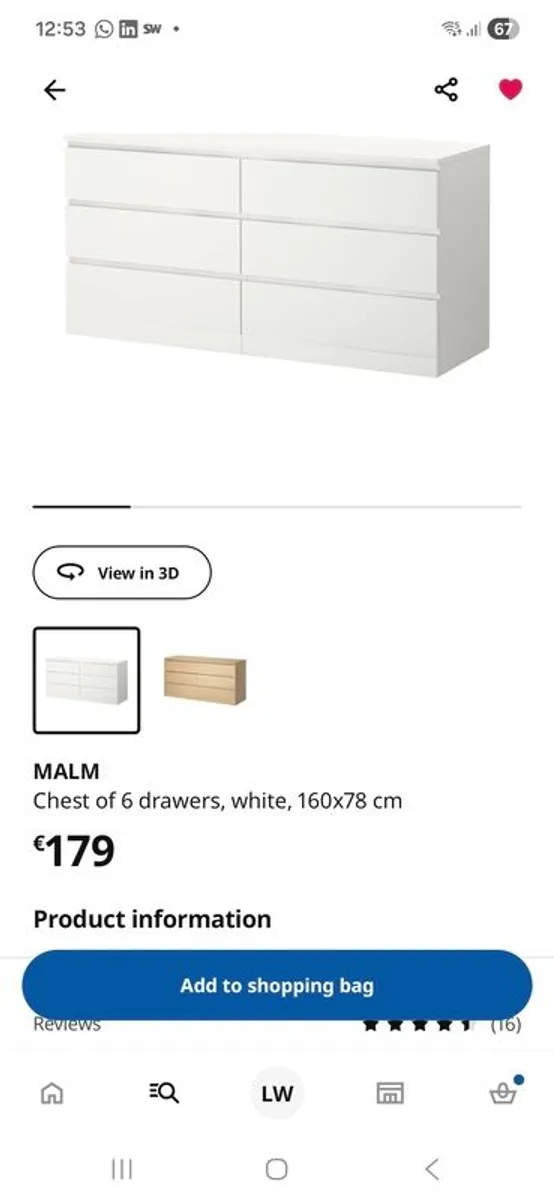 6 drawer chest Malm and glass top - Image 3