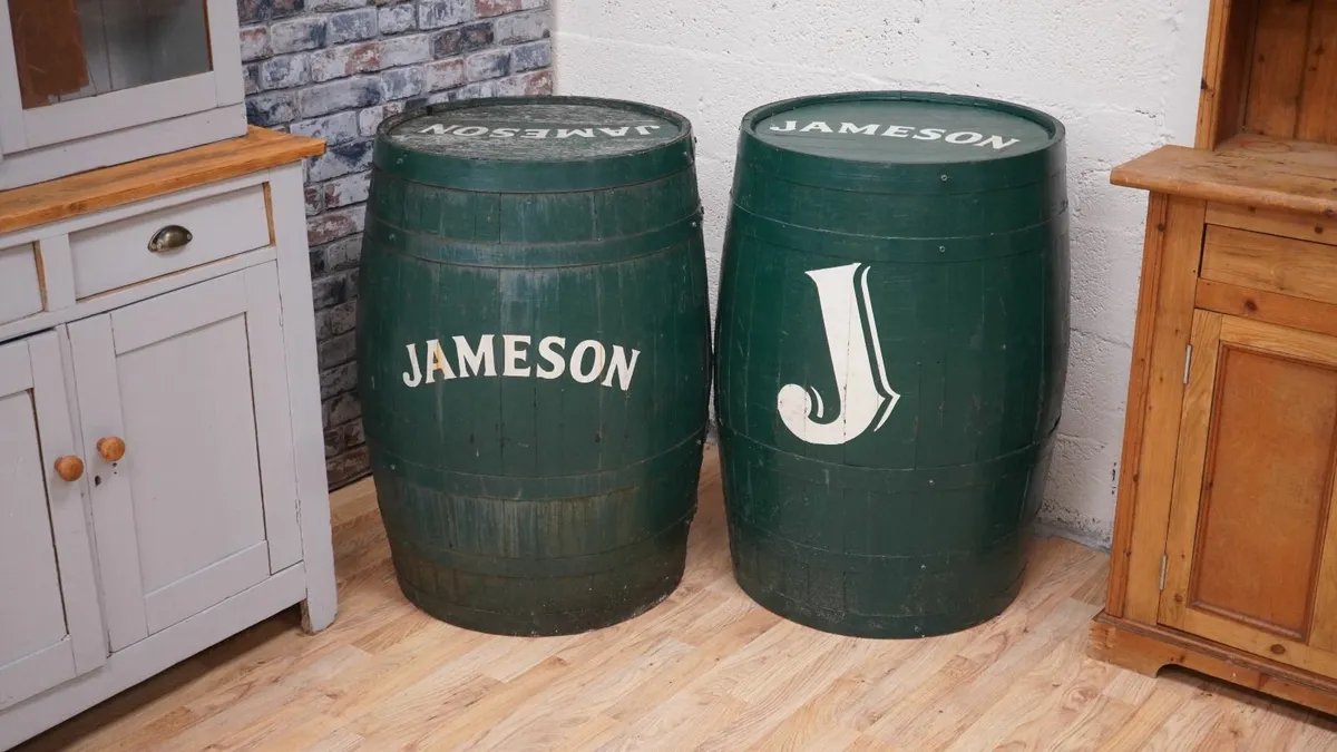 Pair of Vintage Jameson Whiskey Barrels - Image 1