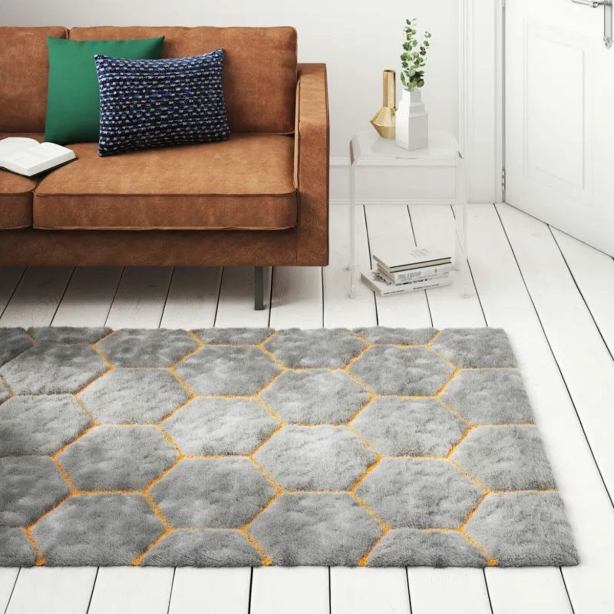 Soft Hexa Grey Rug – Modern Shaggy Carpet - Image 2