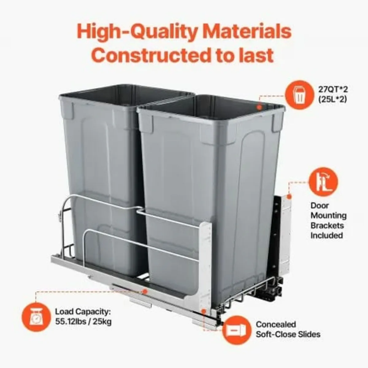 Pull-Out Trash Can, 27 QT x2 Double Under Mount Ki - Image 2