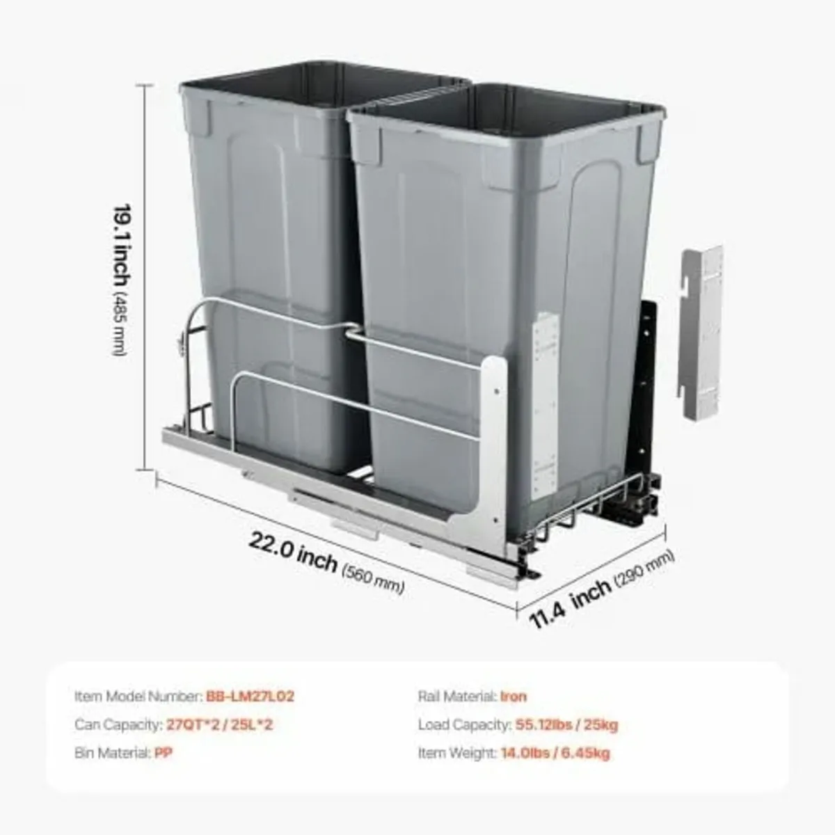 Pull-Out Trash Can, 27 QT x2 Double Under Mount Ki - Image 3