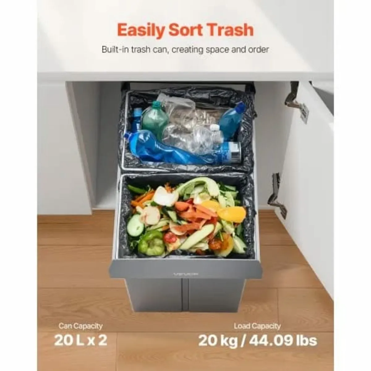 Pullout Trash Can for Kitchen Cabinets, 20Lx2 Doub - Image 4