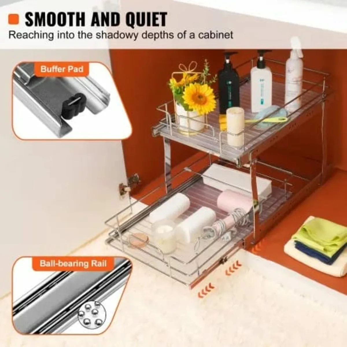 2 Tier 14"Wx21"Dx15"H Pull Out Cabinet Organizer, - Image 2