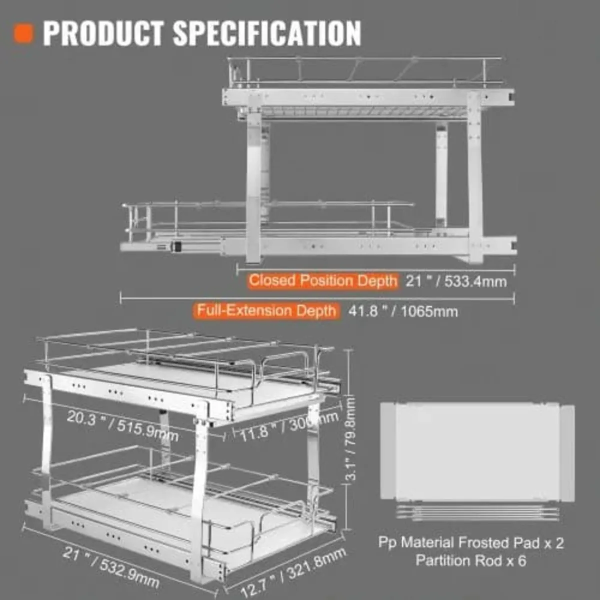 2 Tier 14"Wx21"Dx15"H Pull Out Cabinet Organizer, - Image 4