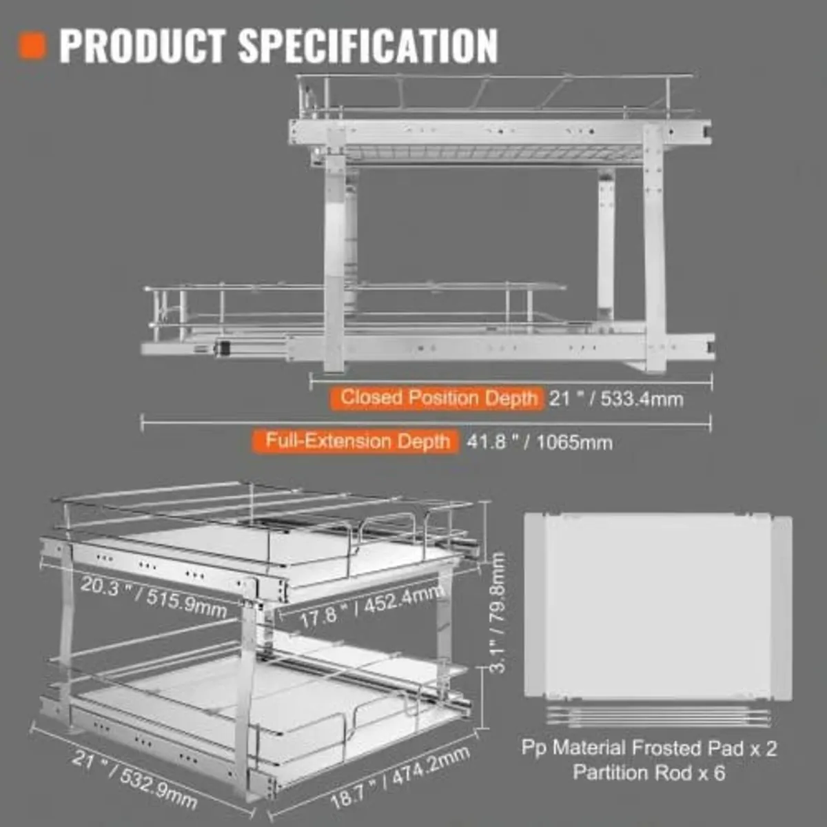2 Tier 20"Wx21"Dx15"H Pull Out Cabinet Organizer, - Image 4