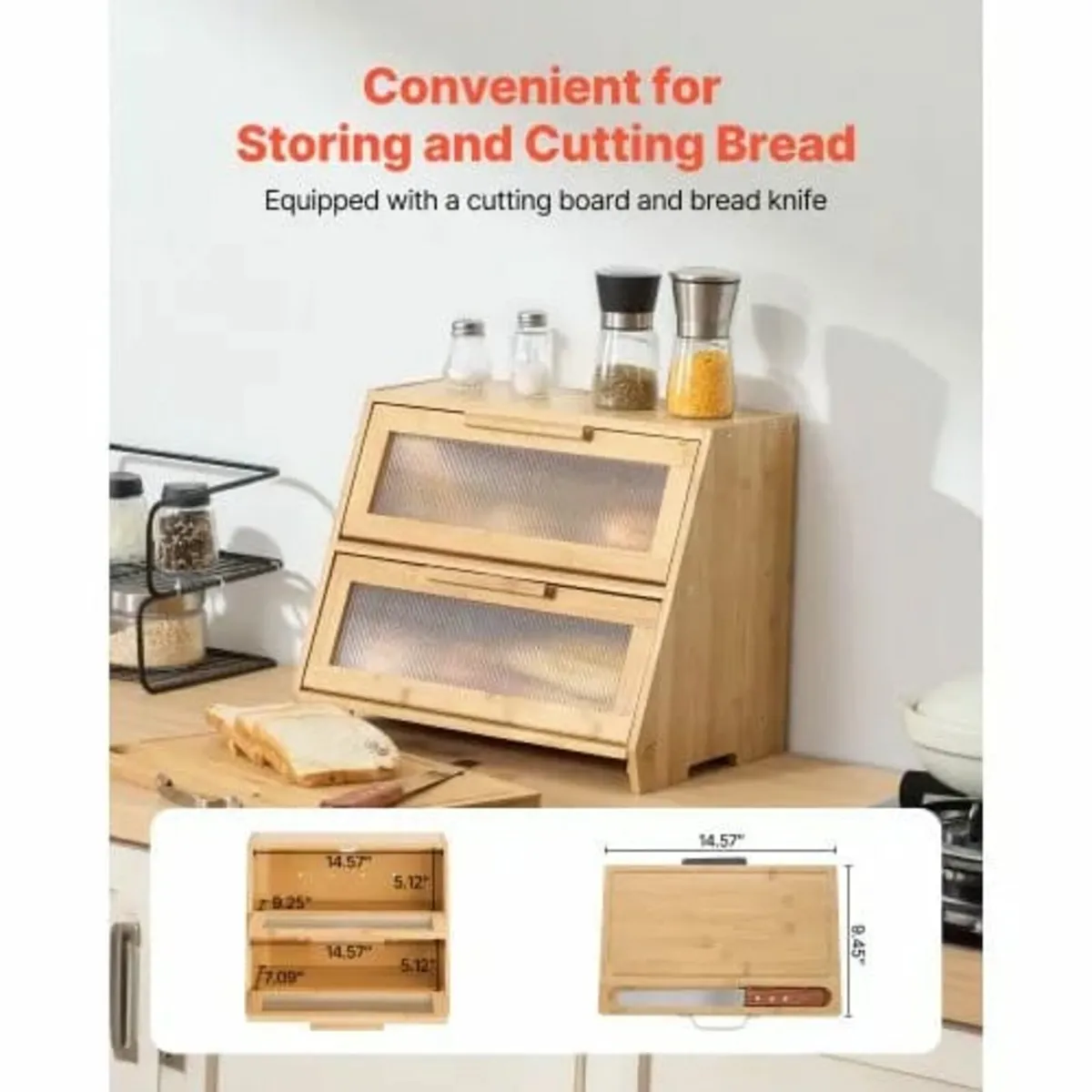Double Layer Bread Box for Kitchen Counter, Large - Image 2