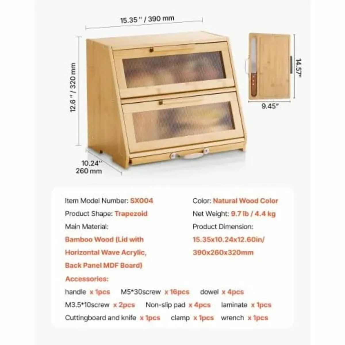 Double Layer Bread Box for Kitchen Counter, Large - Image 3