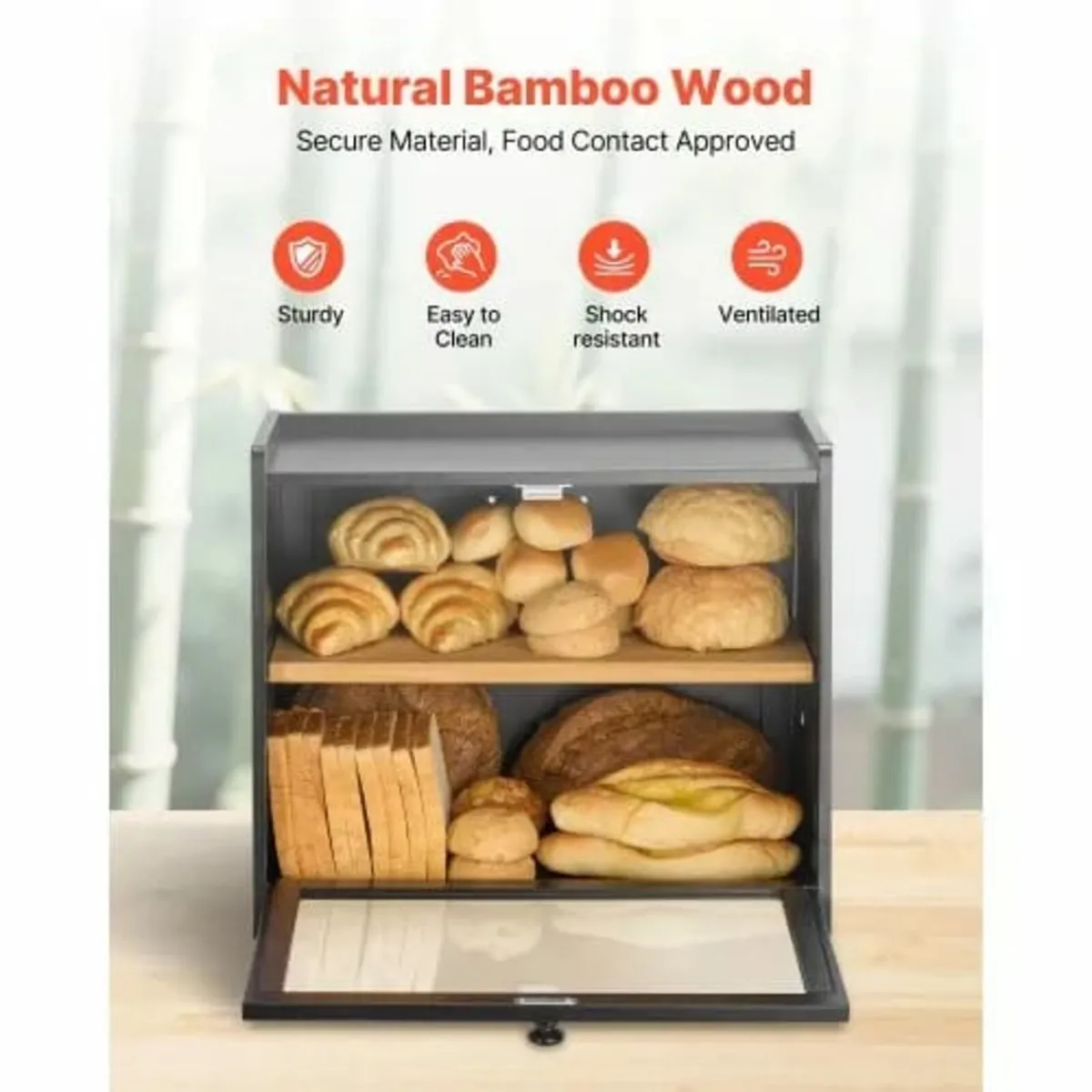 Double Layer Bread Box for Kitchen Counter, Large - Image 4