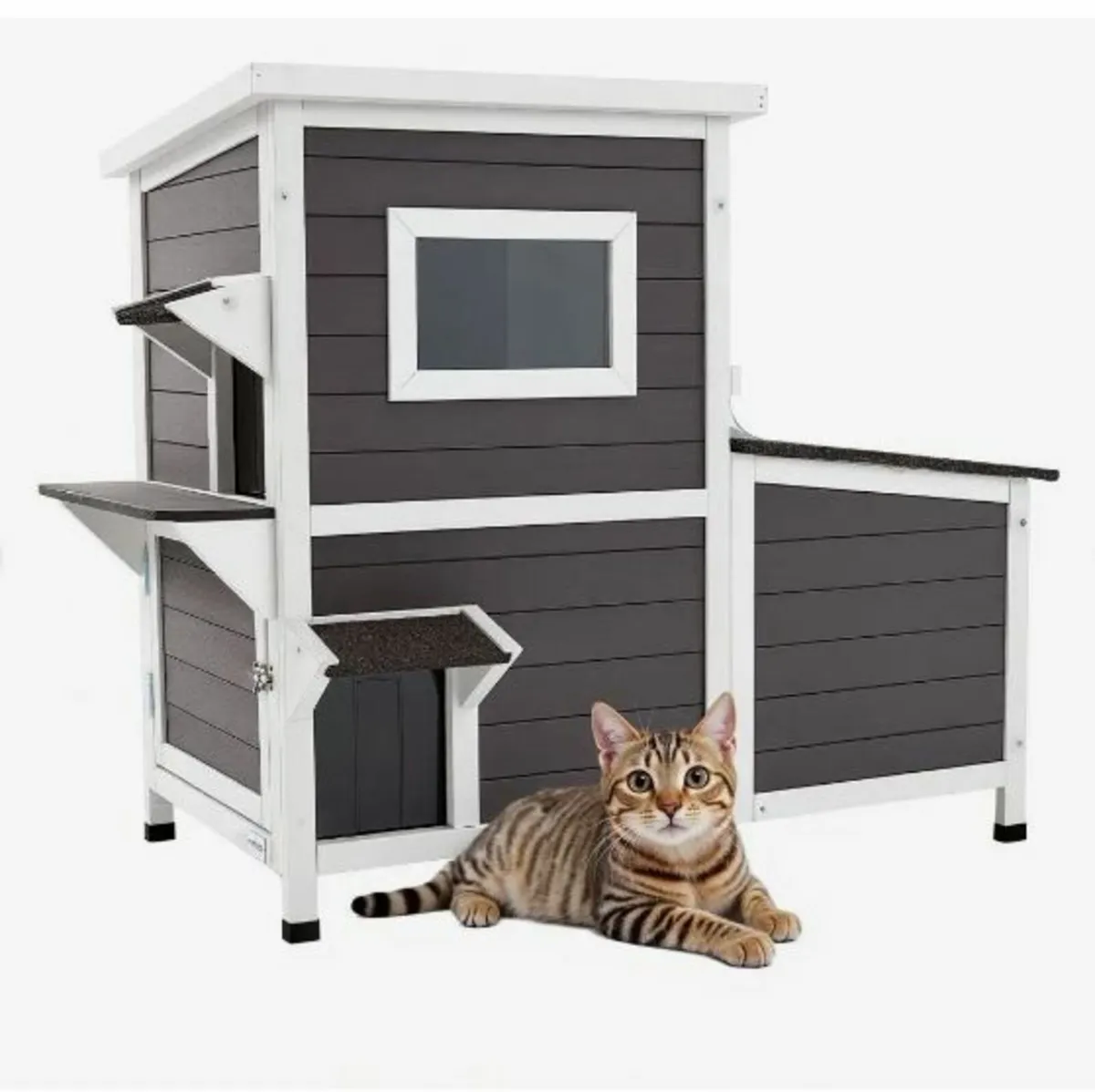 Outdoor Cat House, 2-Story Wooden Cat Shelter - Image 2