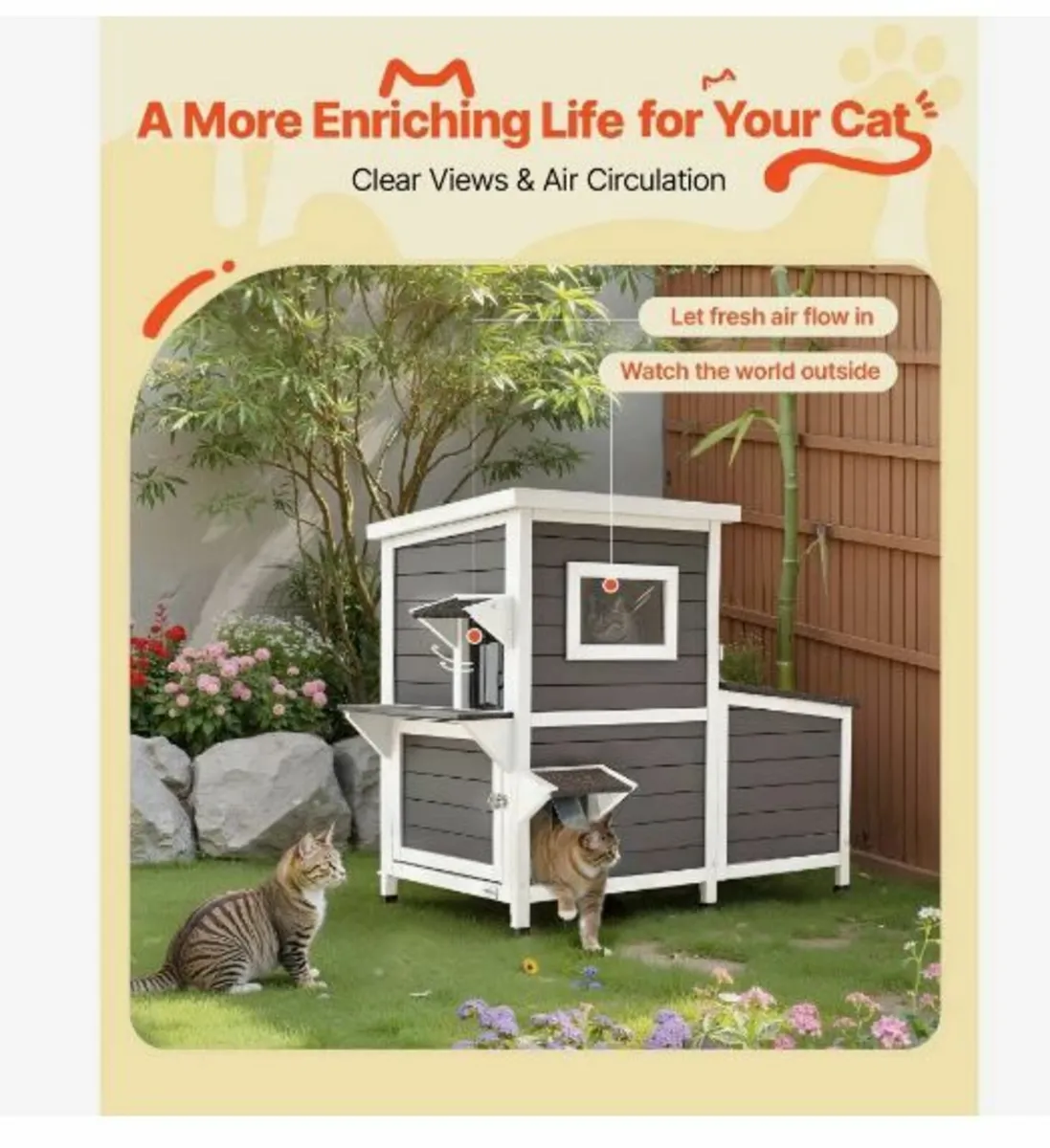 Outdoor Cat House, 2-Story Wooden Cat Shelter - Image 4
