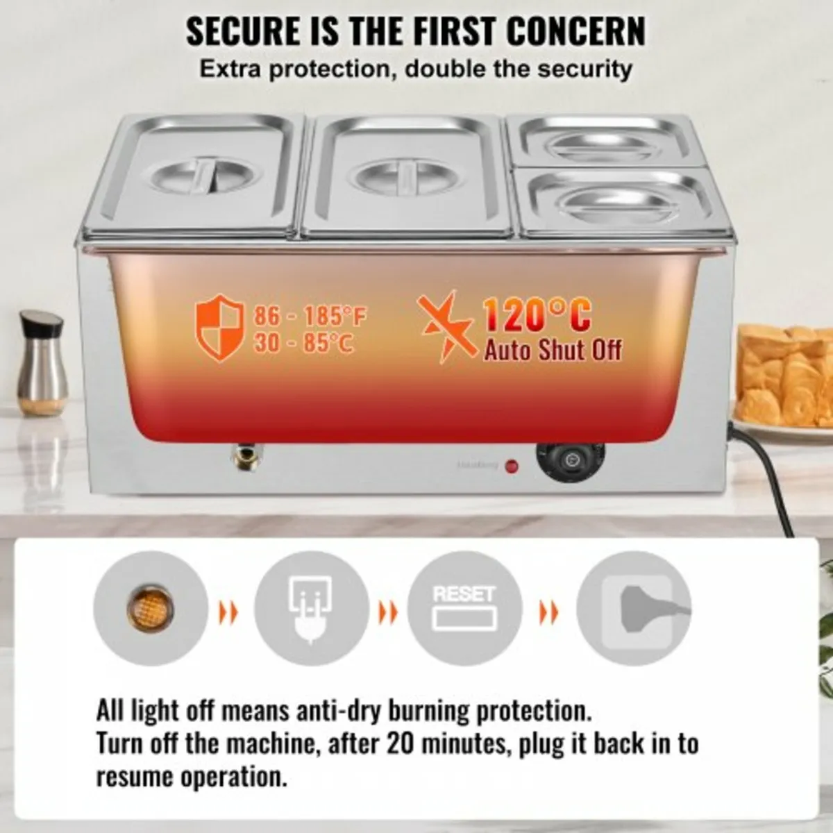 4-Pan Commercial Food Warmer, 15.5L Electric Steam - Image 3
