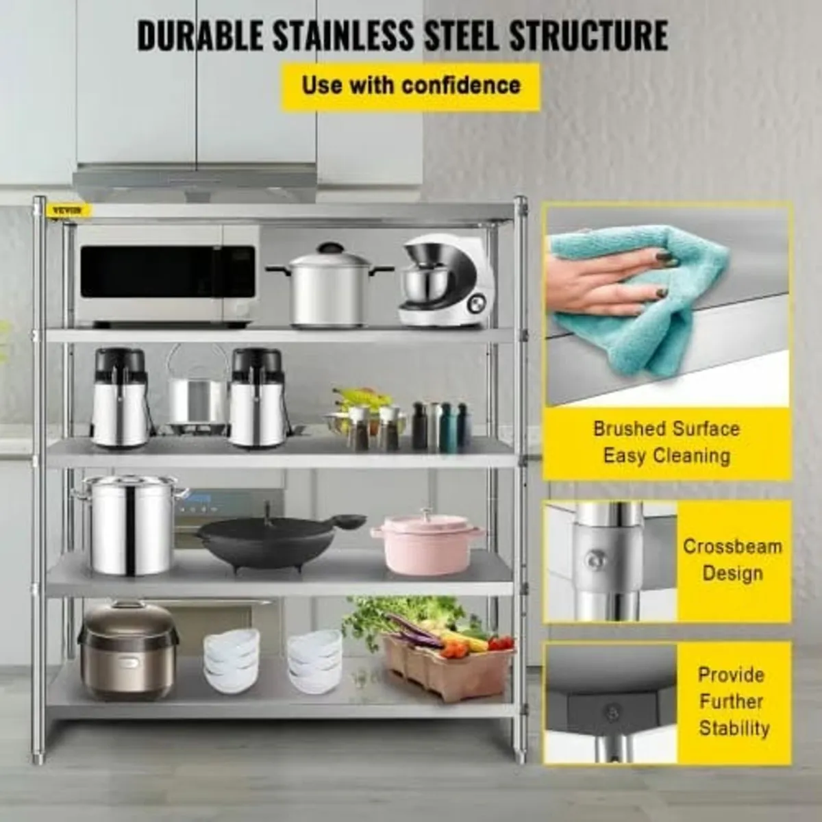 5-Tier Storage Shelving Unit, Stainless Steel Gara - Image 4