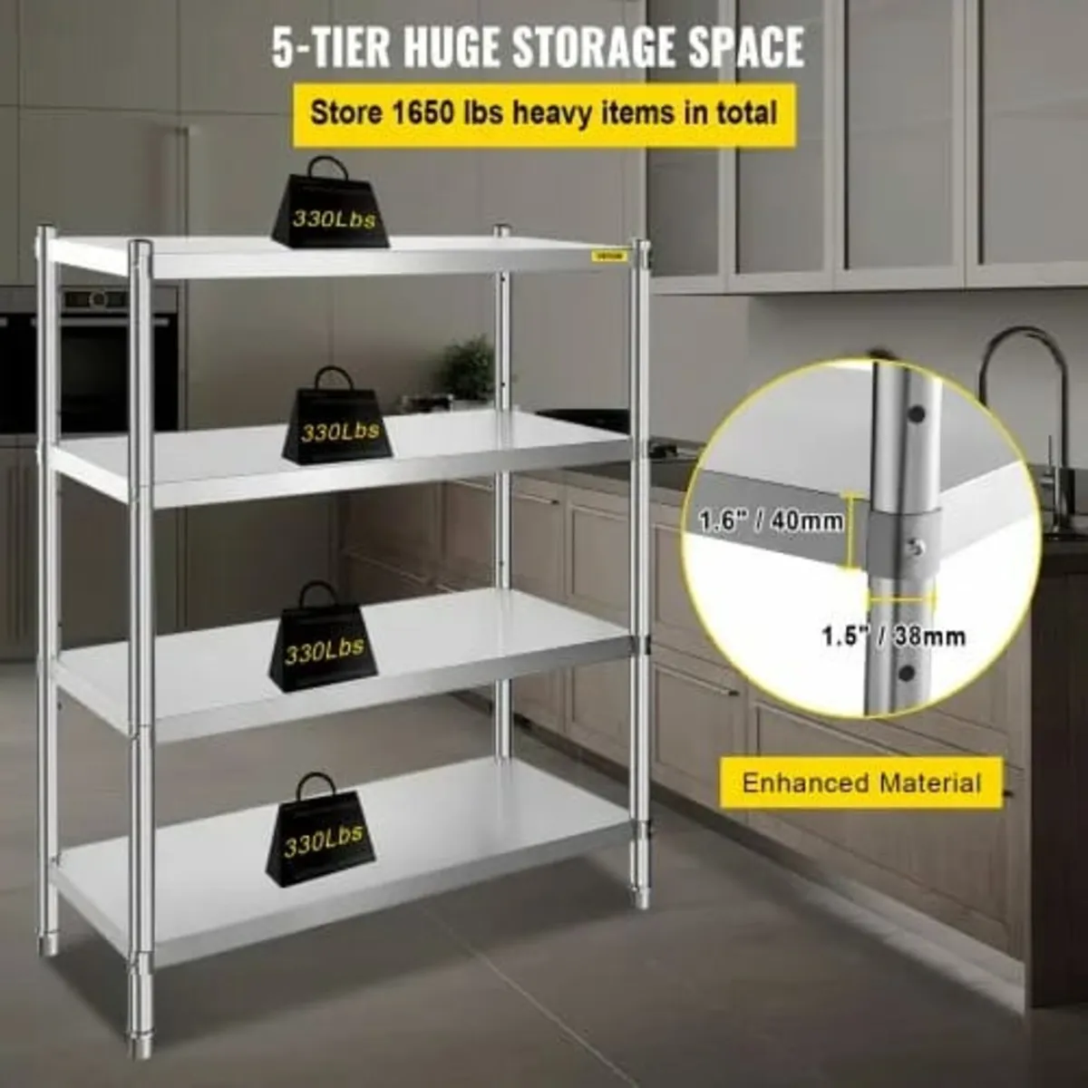 Stainless Steel Shelving, 118.9 x 47 cm 4 Tier Adj - Image 3