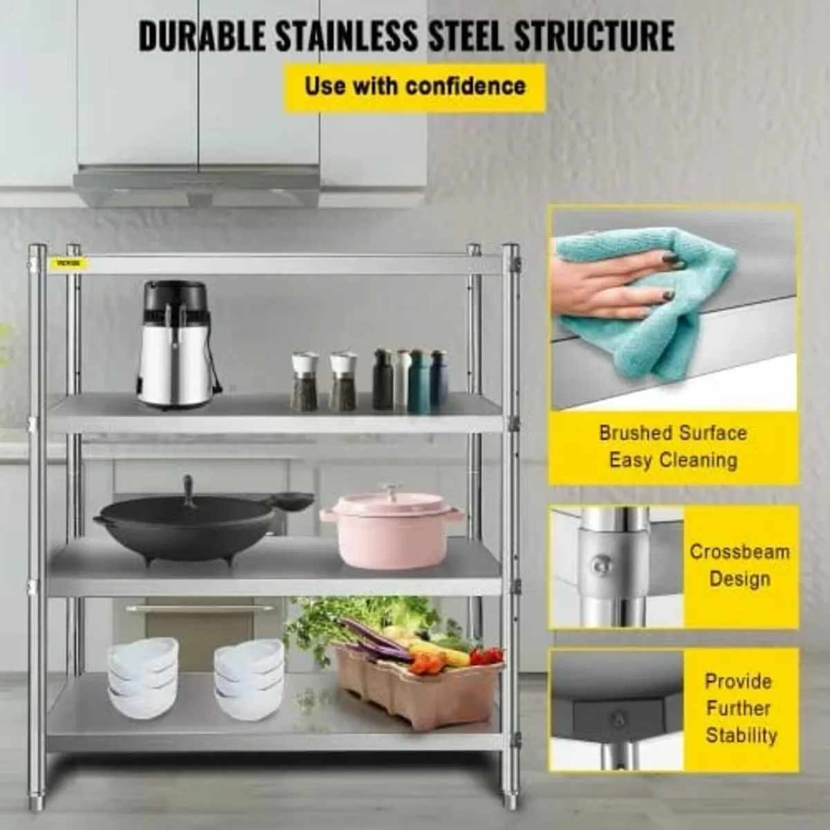 Stainless Steel Shelving, 118.9 x 47 cm 4 Tier Adj - Image 4