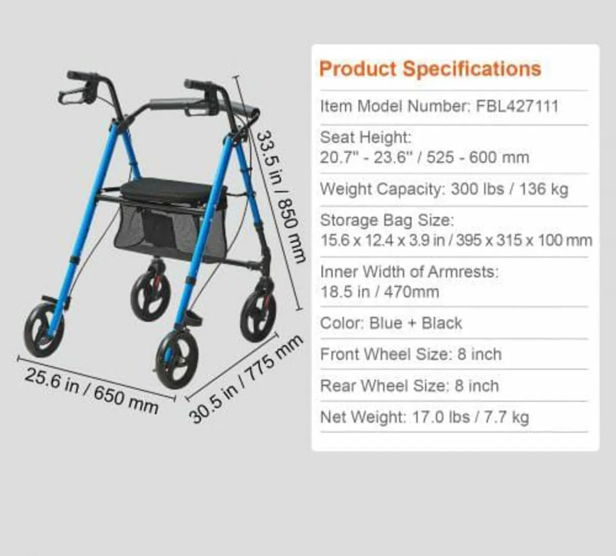 Rollator Walker for Seniors and Adult, Lightweight - Image 4