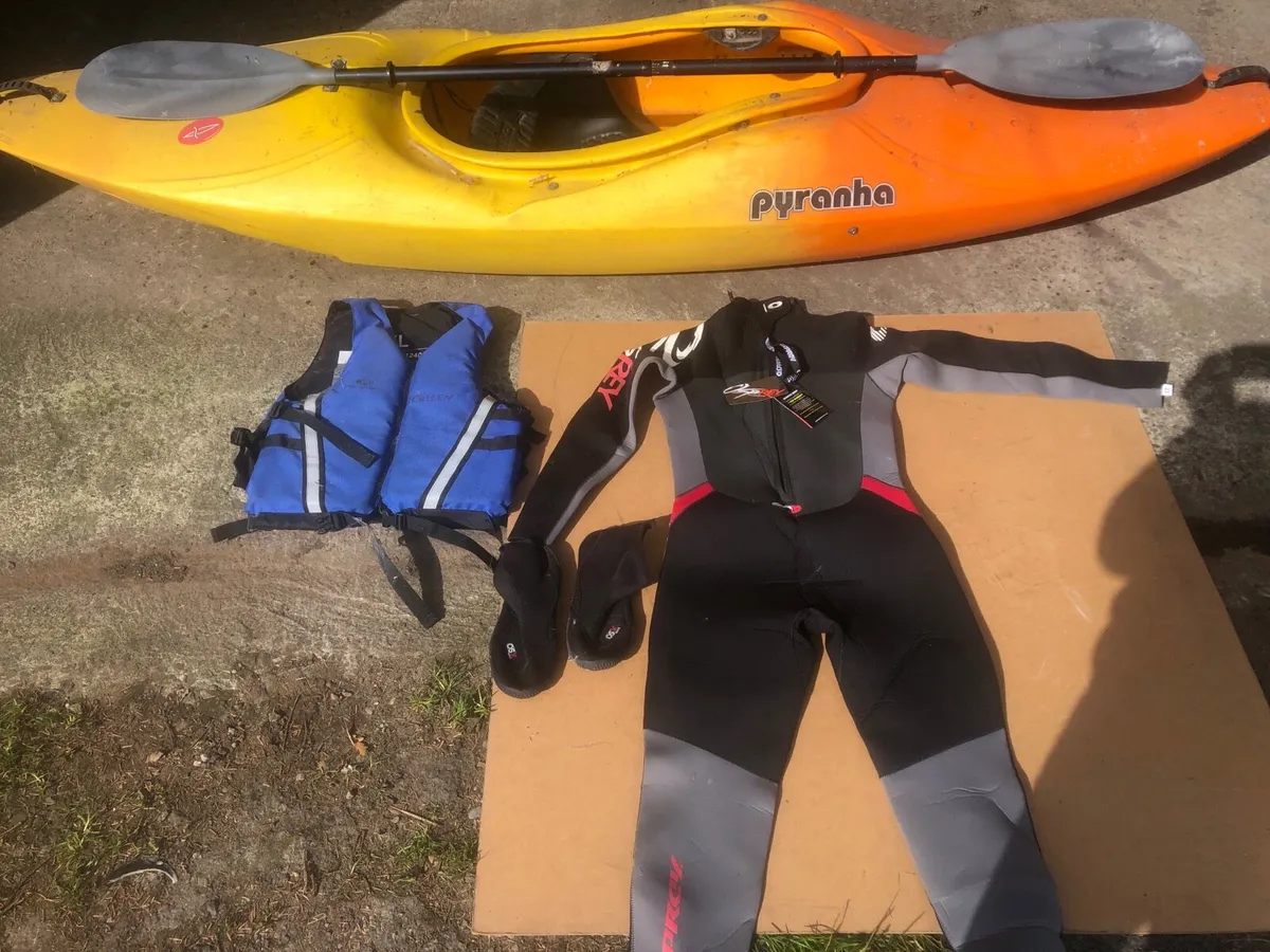 White water Pyranha Kayak & New Wetsuit swap px