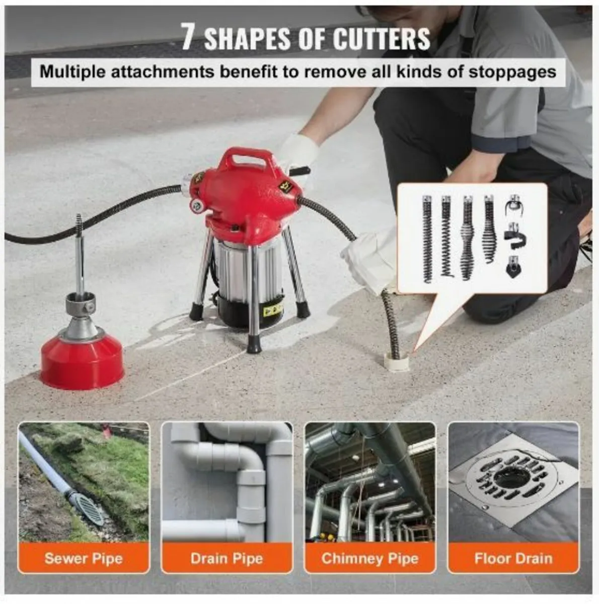 Drain Cleaner Machine 66FT x 5/8 Inch, 250W - Image 3
