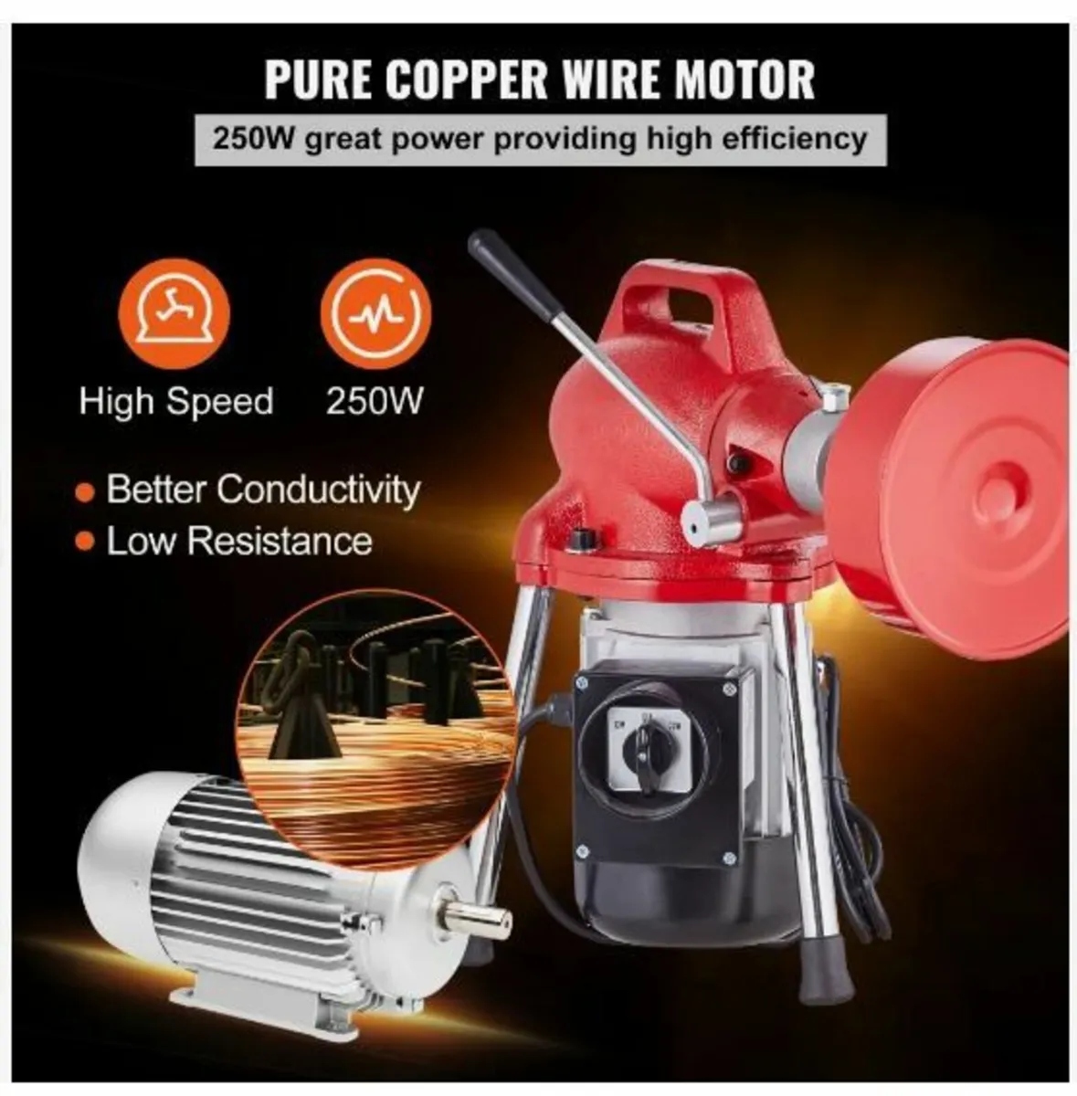 Drain Cleaner Machine 66FT x 5/8 Inch, 250W - Image 4