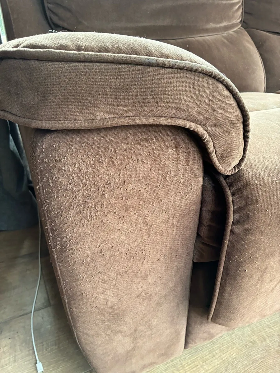 Brown suede two seater recliner sofa - Image 3