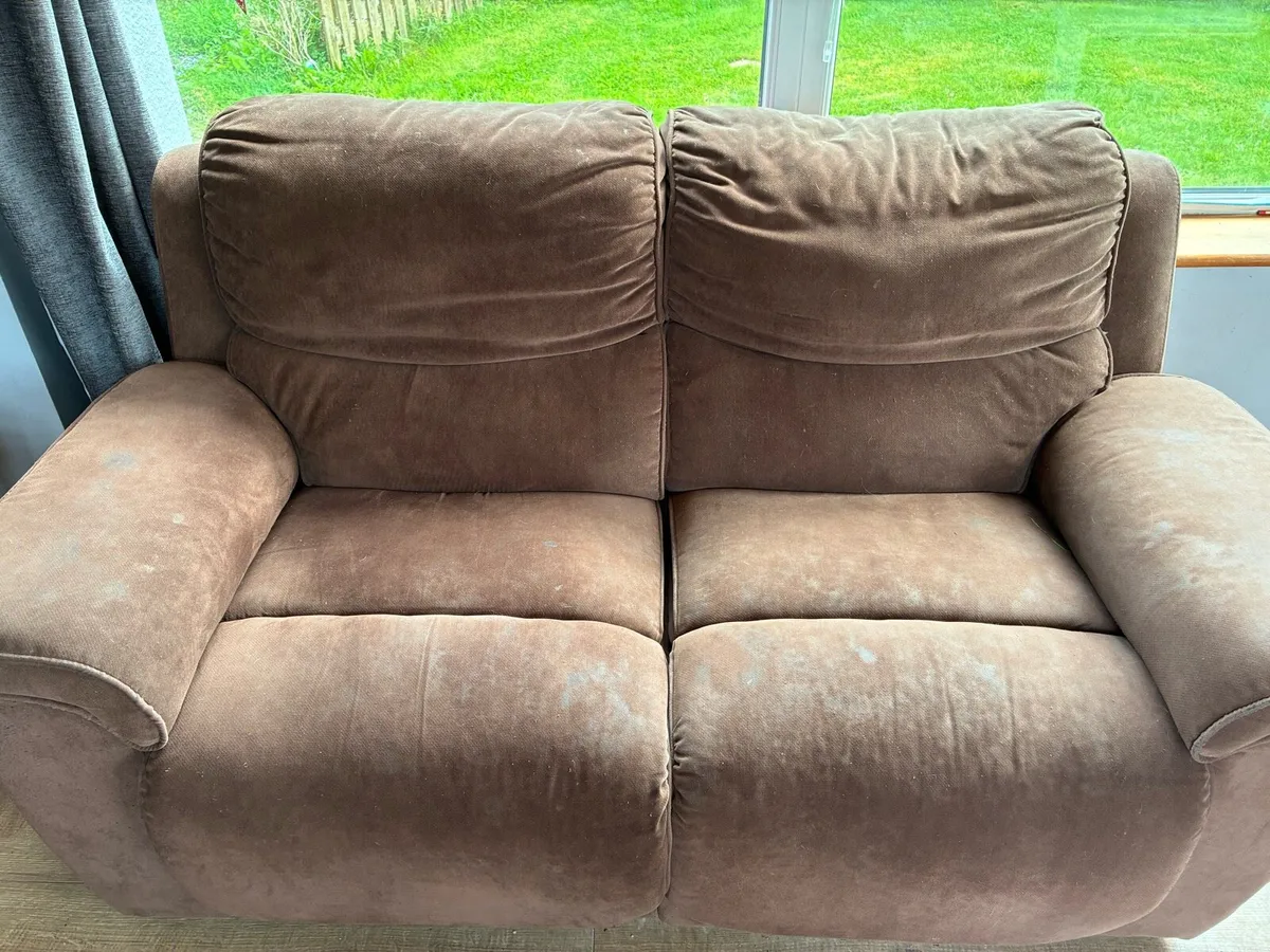 Brown suede two seater recliner sofa - Image 4
