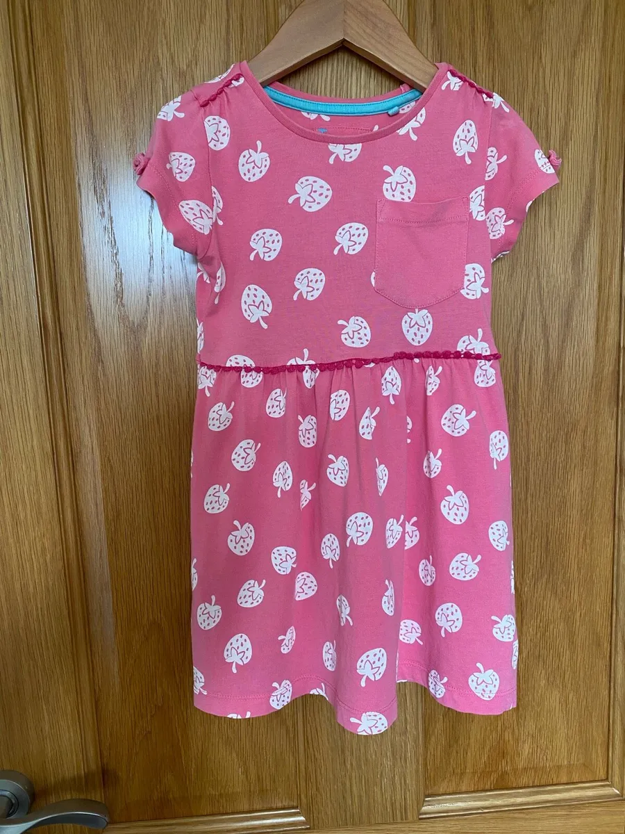 Girl’s Pink Strawberry Cotton Dress - Image 1
