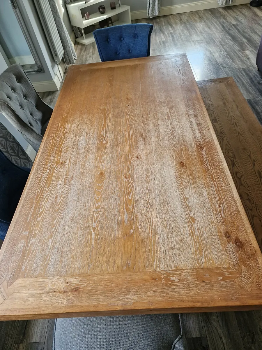 Heavy Oak Dining Table, Bench & Chairs - Image 4