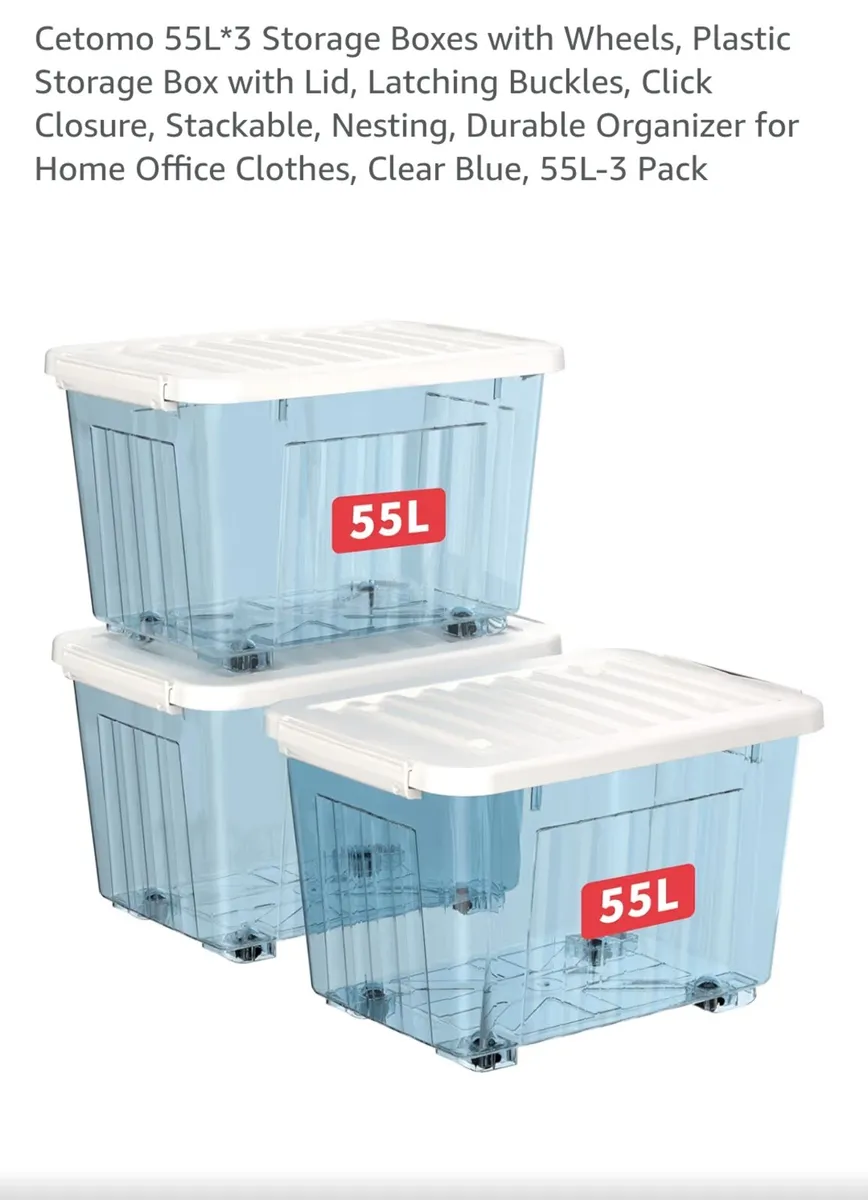 Wheeled Blue Storage Boxes x3 - Image 2