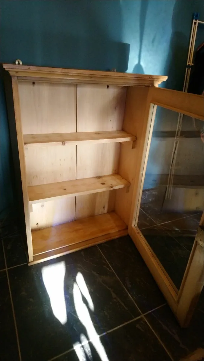 Vintage pine pharmacy cabinet with key. - Image 2
