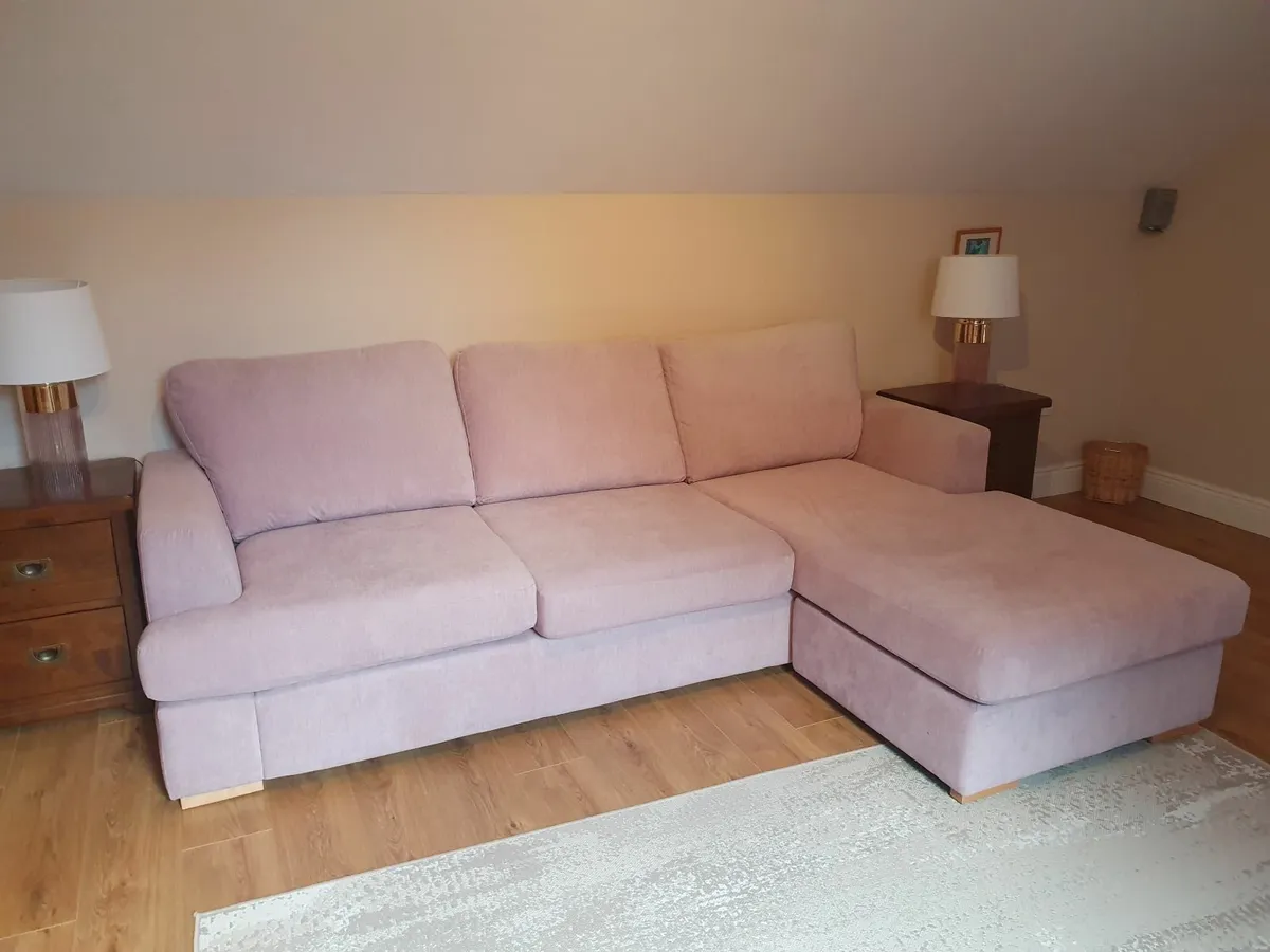 L Shaped Couch With Matching Cuddle Chair & Stool - Image 2
