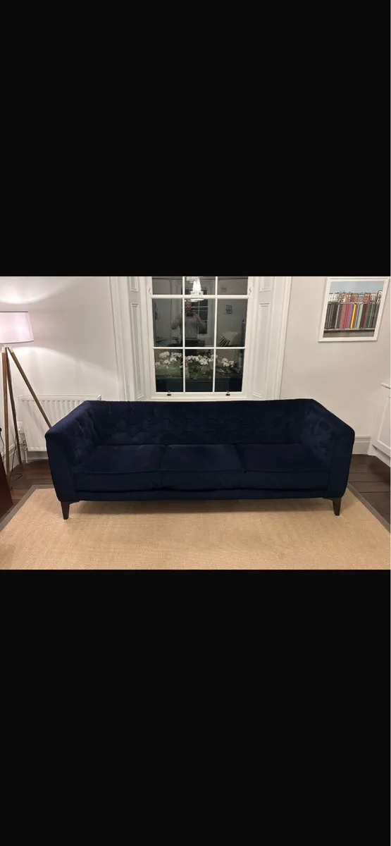 Natuzzi navy velvet sofa / couch - Image 2