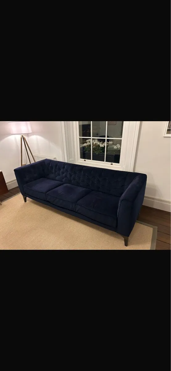 Natuzzi navy velvet sofa / couch - Image 3
