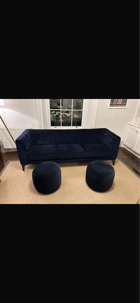 Natuzzi navy velvet sofa / couch - Image 4