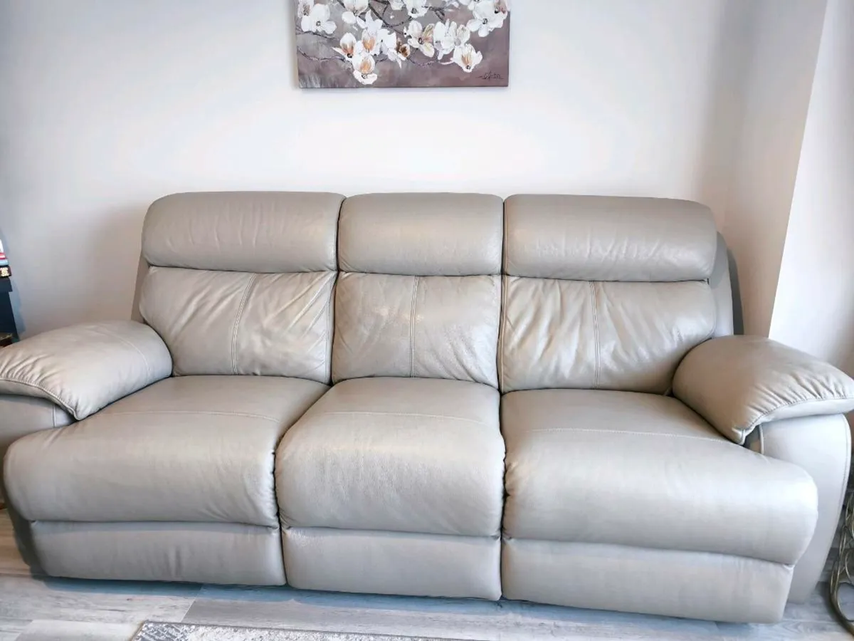 3 & 2 Leather light grey Seater Sofa - Image 1