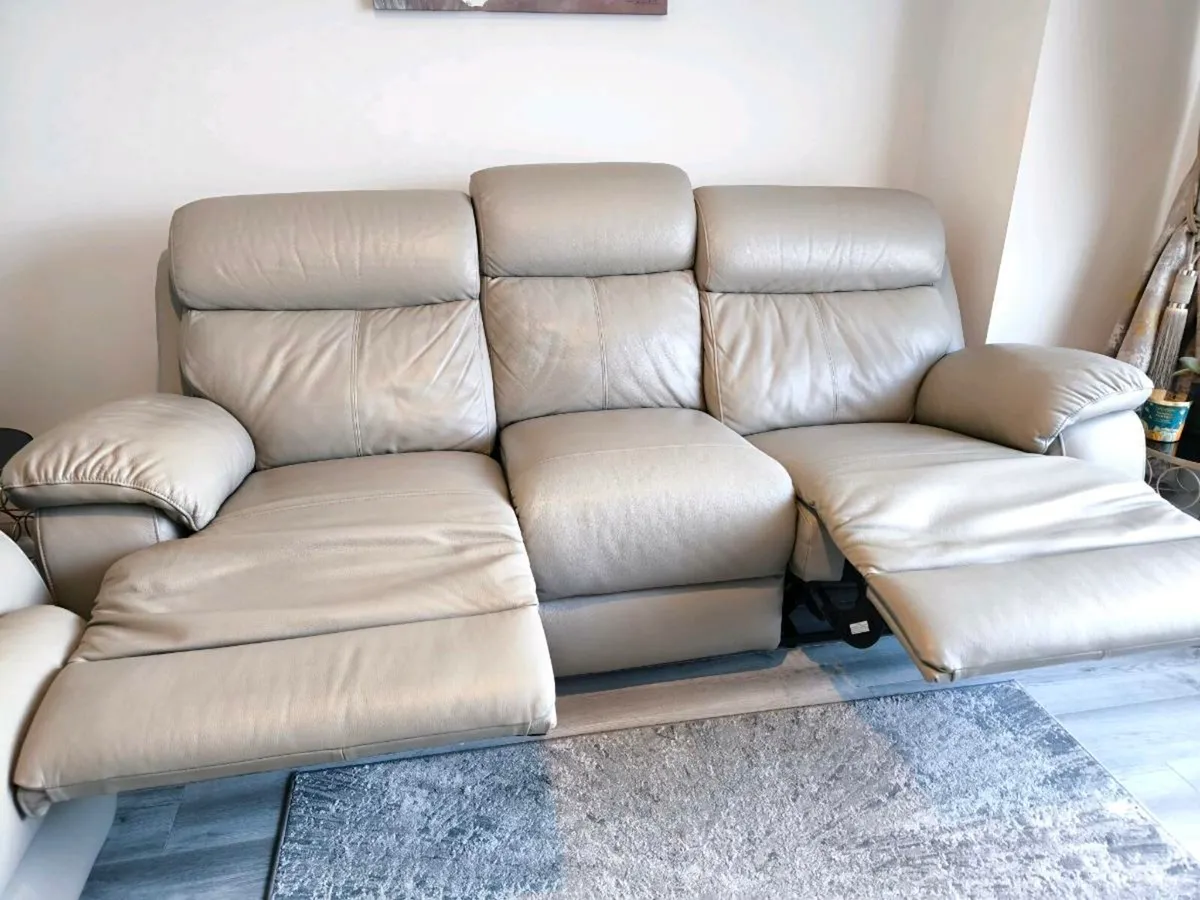 3 & 2 Leather light grey Seater Sofa - Image 3